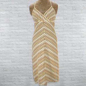 ANN TAYLOR LOFT Dress Halter Chevron Netutral Tan Yellow Midi Boho Feminine 4